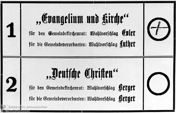 Wahlzettel der Kirchenwahl in Berlin (23. Juli 1933)